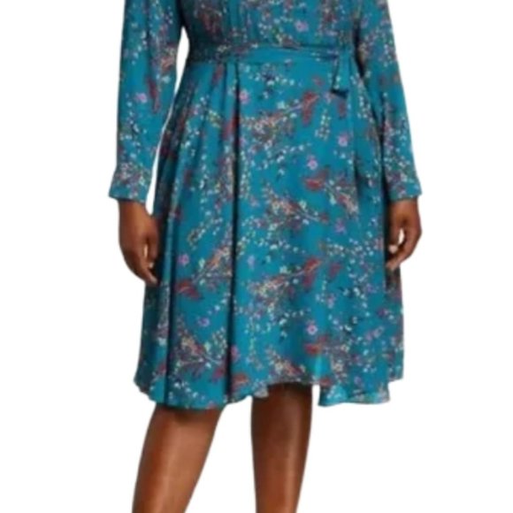 Nanette Lepore Dresses & Skirts - Nanette Lepore Floral Midi Teal Belted Dress Dress NWT